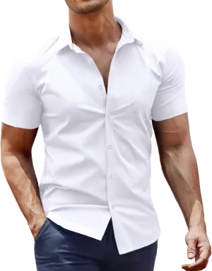 COOFANDY Men's Muscle Fit Dress Shirt Short Sleeve Button Down Shirts with Pocket