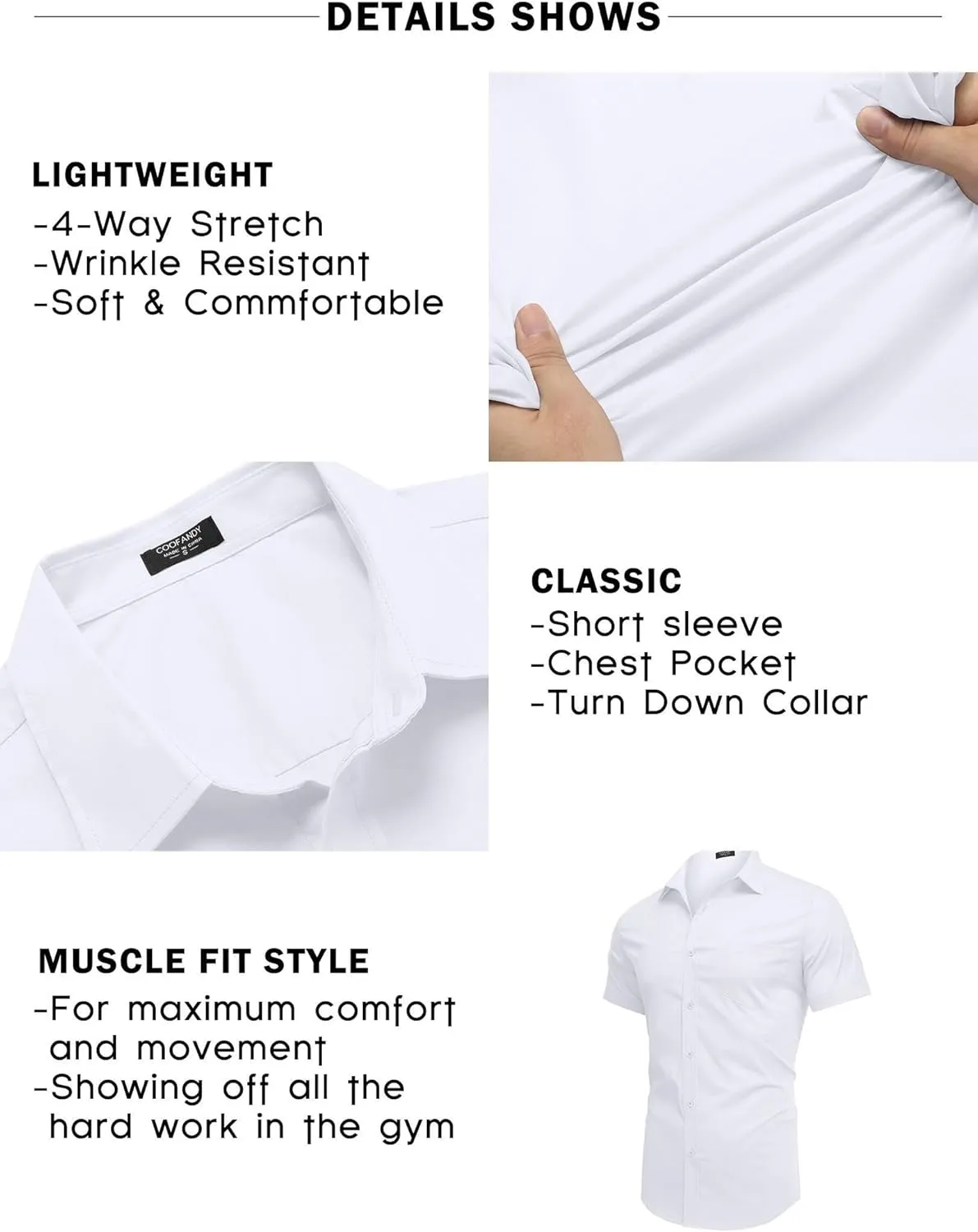 COOFANDY Men's Muscle Fit Dress Shirt Short Sleeve Button Down Shirts with Pocket
