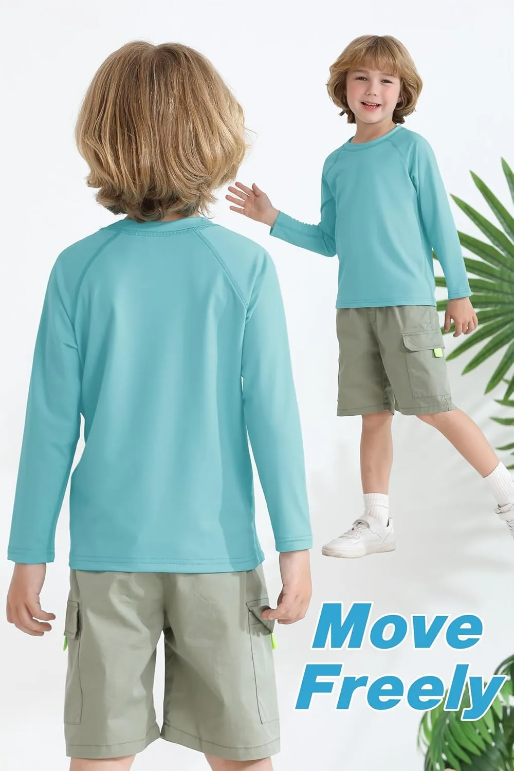 Cooraby 3 Pack Boys Swim Shirt UPF 50  Long-Sleeve Neon Rashguards Sun Protective Quick Dry Outdoor Shirt