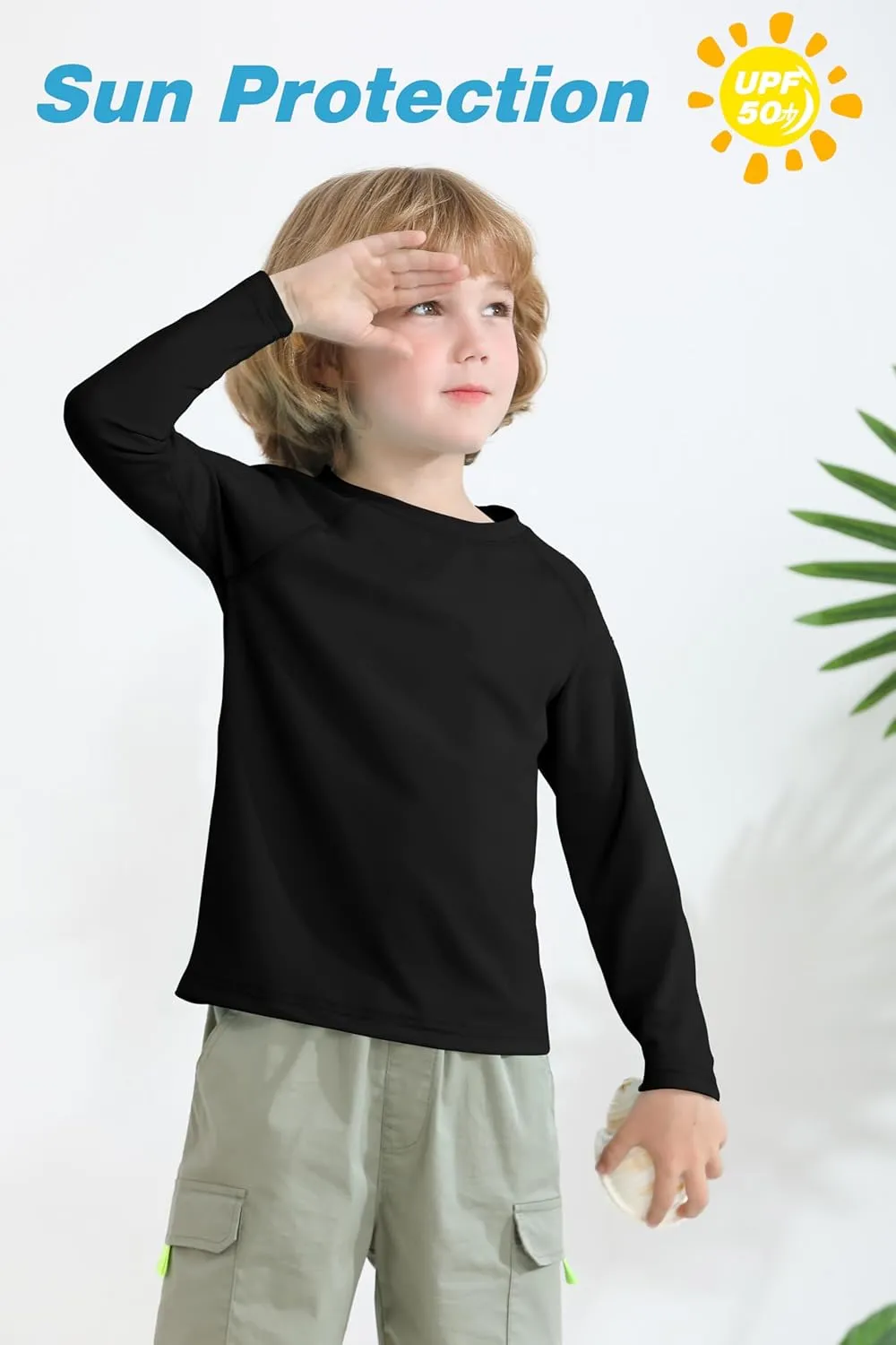 Cooraby 3 Pack Boys Swim Shirt UPF 50  Long-Sleeve Neon Rashguards Sun Protective Quick Dry Outdoor Shirt