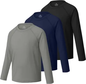 Cooraby 3 Pack Boys Swim Shirt UPF 50  Long-Sleeve Neon Rashguards Sun Protective Quick Dry Outdoor Shirt