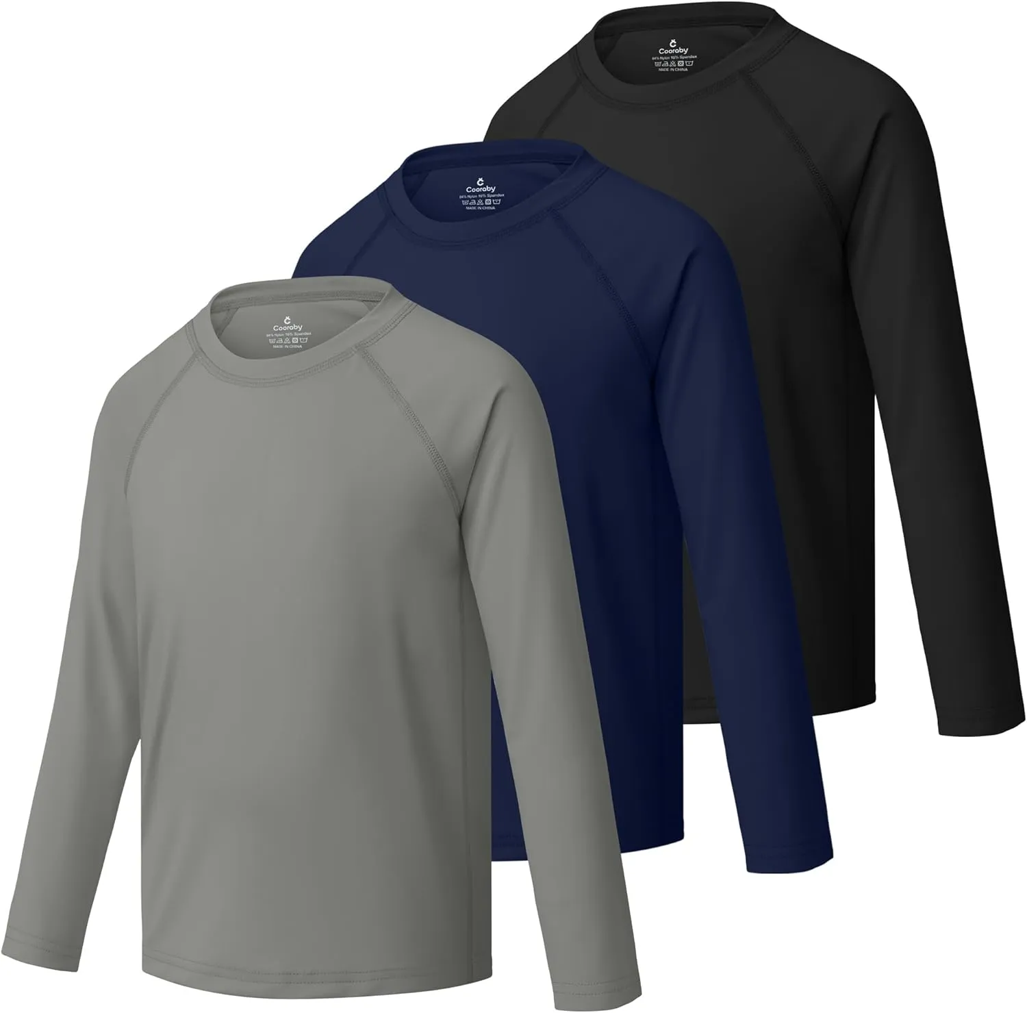 Cooraby 3 Pack Boys Swim Shirt UPF 50  Long-Sleeve Neon Rashguards Sun Protective Quick Dry Outdoor Shirt
