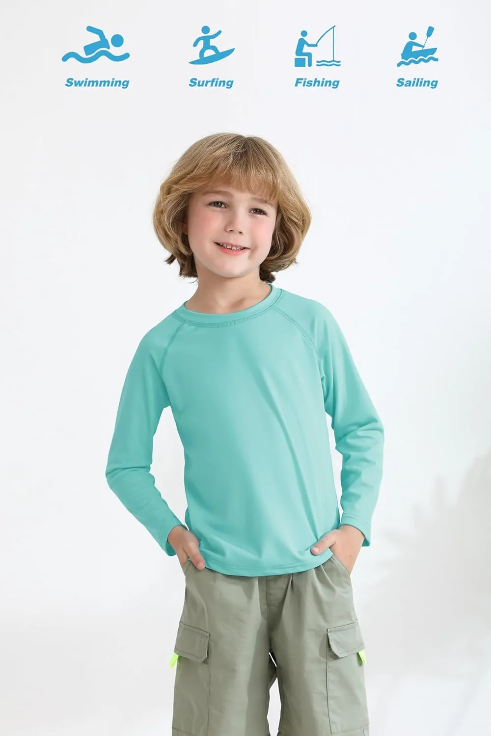 Cooraby 3 Pack Boys Swim Shirt UPF 50  Long-Sleeve Neon Rashguards Sun Protective Quick Dry Outdoor Shirt