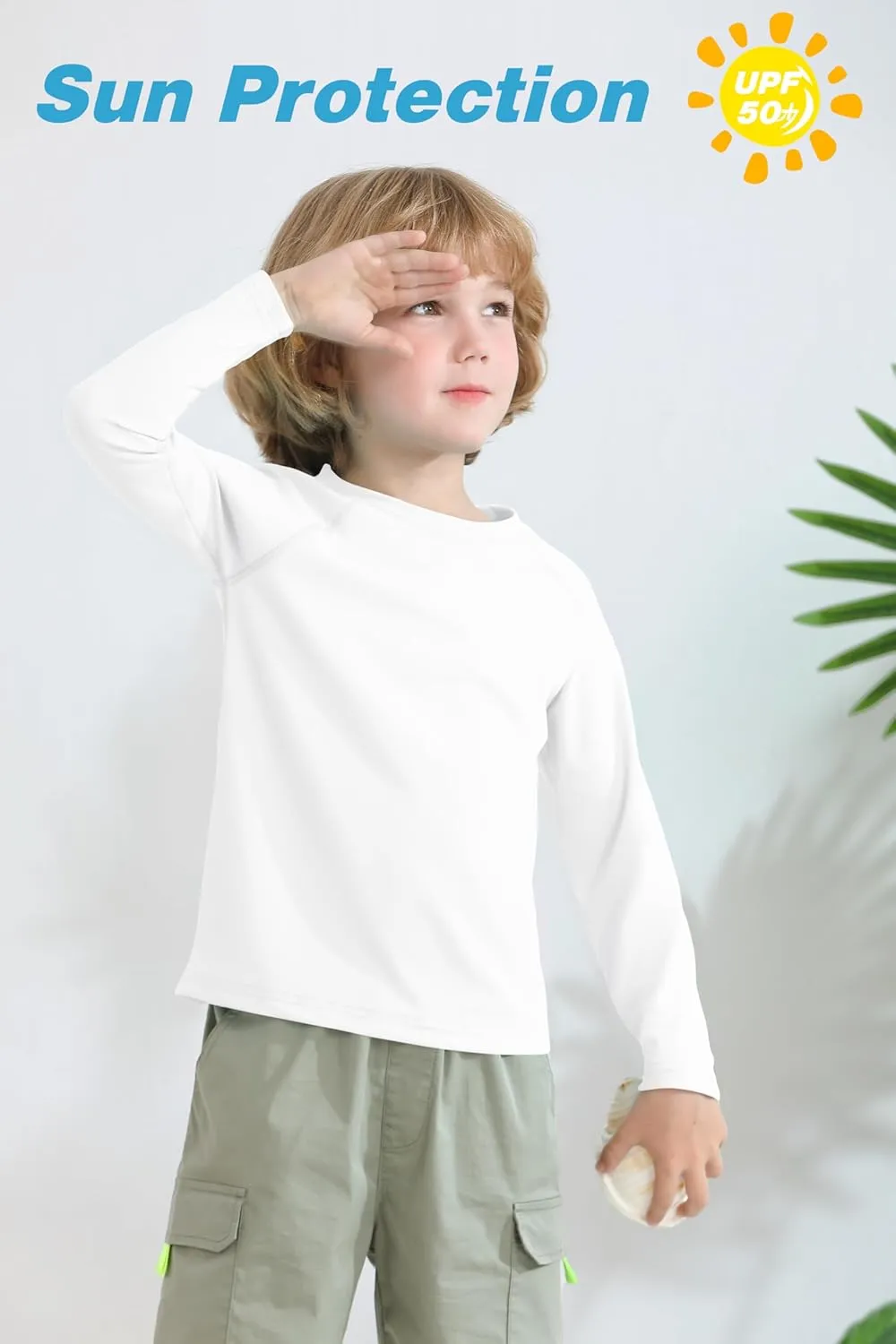 Cooraby 3 Pack Boys Swim Shirt UPF 50  Long-Sleeve Neon Rashguards Sun Protective Quick Dry Outdoor Shirt