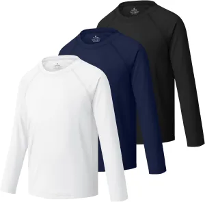 Cooraby 3 Pack Boys Swim Shirt UPF 50  Long-Sleeve Neon Rashguards Sun Protective Quick Dry Outdoor Shirt