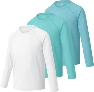Cooraby 3 Pack Boys Swim Shirt UPF 50  Long-Sleeve Neon Rashguards Sun Protective Quick Dry Outdoor Shirt
