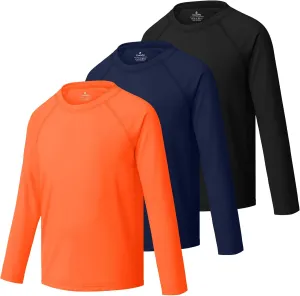 Cooraby 3 Pack Boys Swim Shirt UPF 50  Long-Sleeve Neon Rashguards Sun Protective Quick Dry Outdoor Shirt