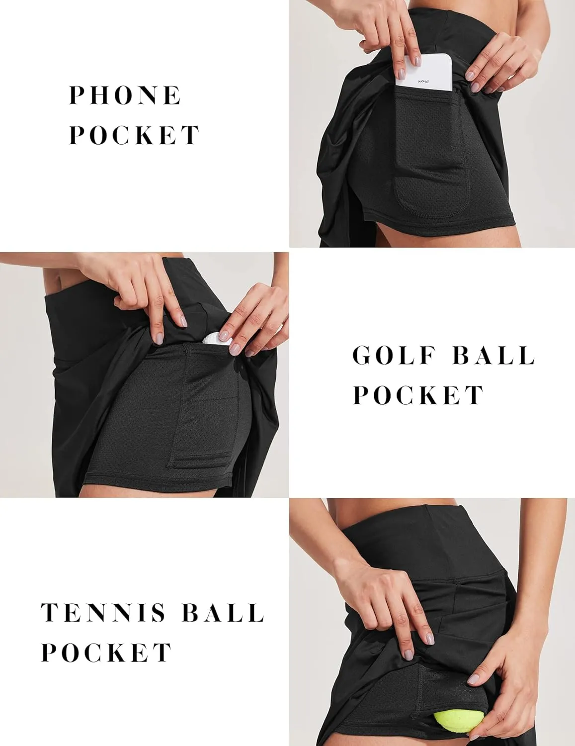 COOrun 18" Tennis Skirt Knee Length High Waist Skorts Skirts for Women Golf Pleated Built-in Shorts Skirts with Pockets