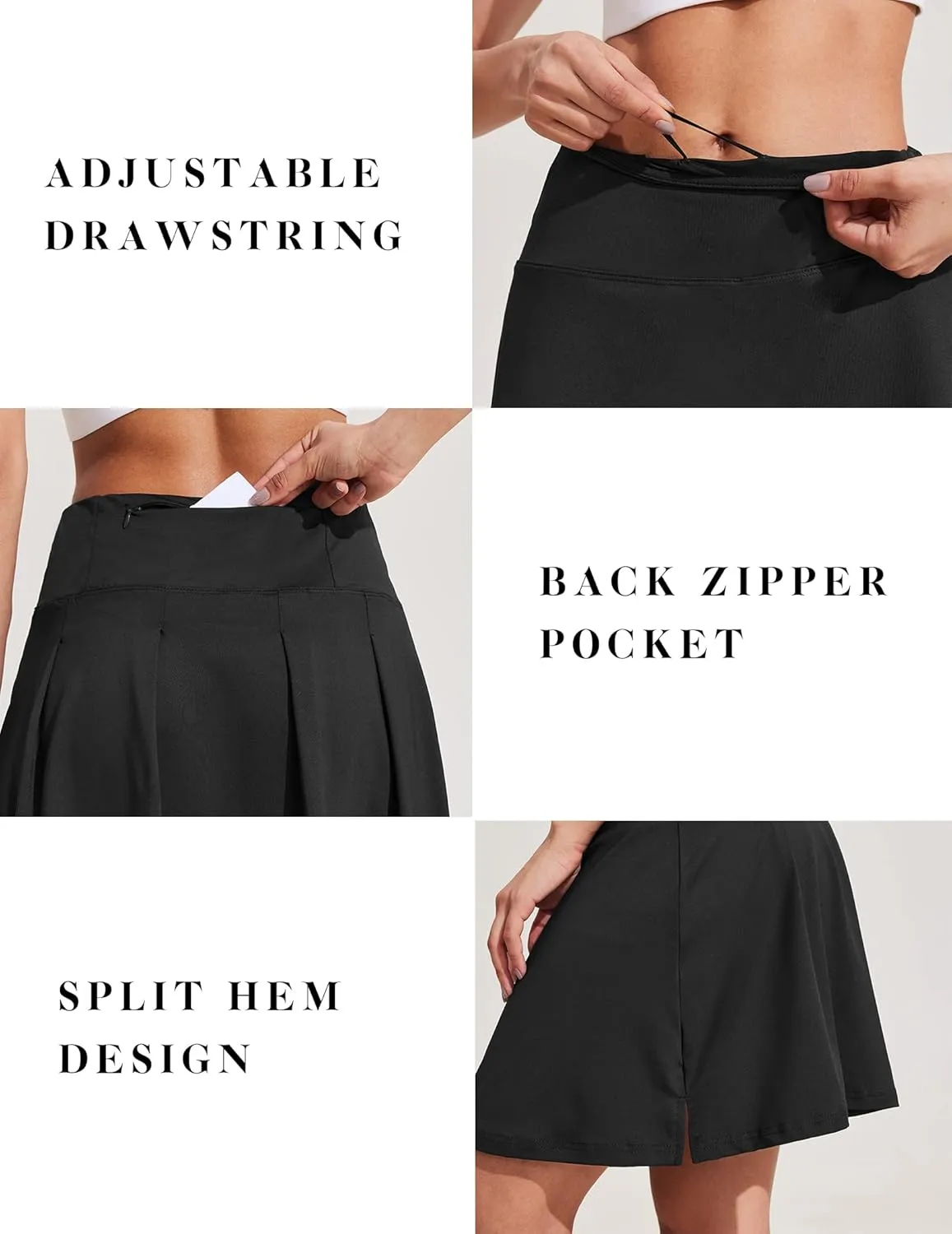 COOrun 18" Tennis Skirt Knee Length High Waist Skorts Skirts for Women Golf Pleated Built-in Shorts Skirts with Pockets