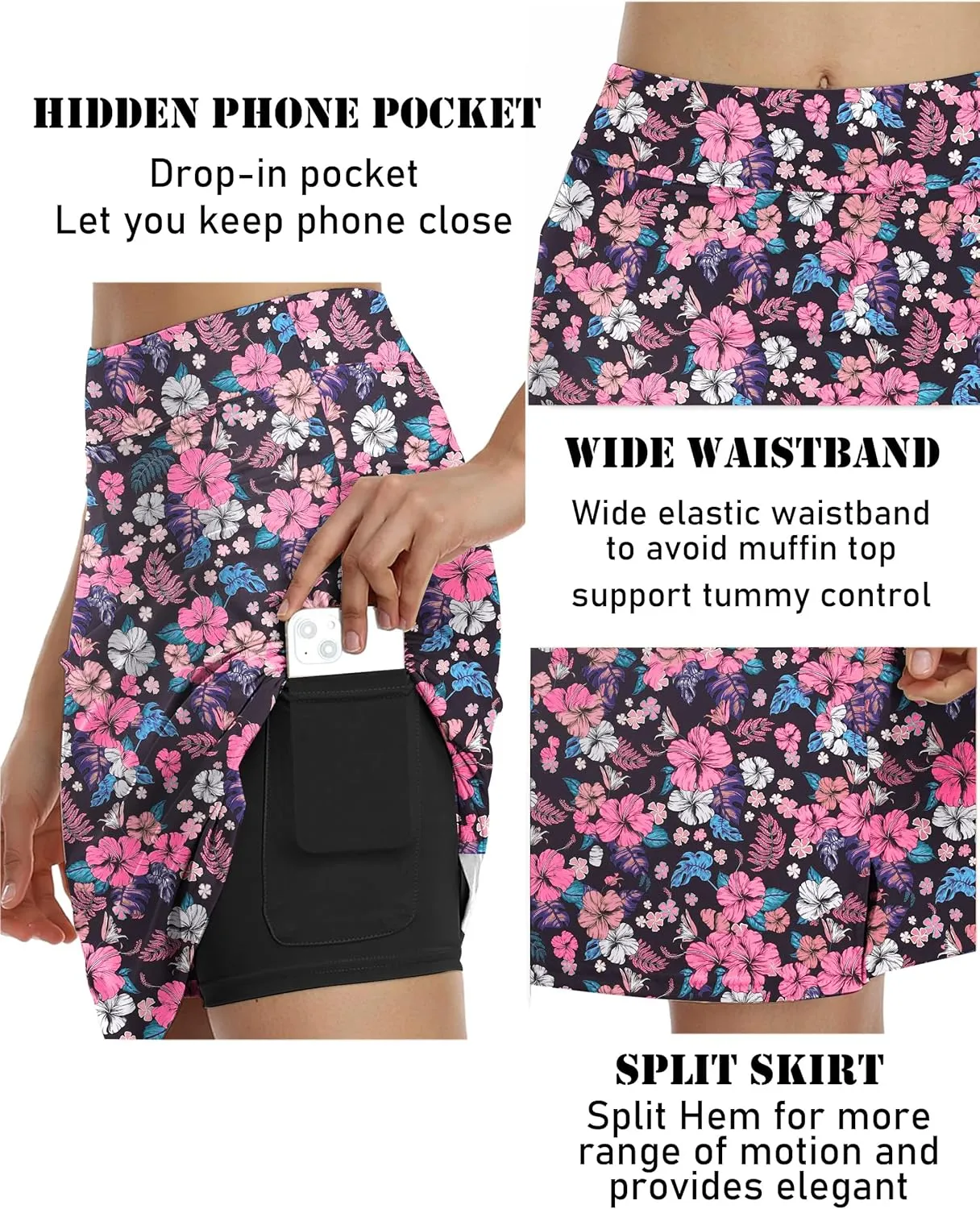 COOrun Women's 20" Knee Length Skorts Skirts Athletic Tennis Skorts Long Golf Skirt with Pockets Modest Skirts