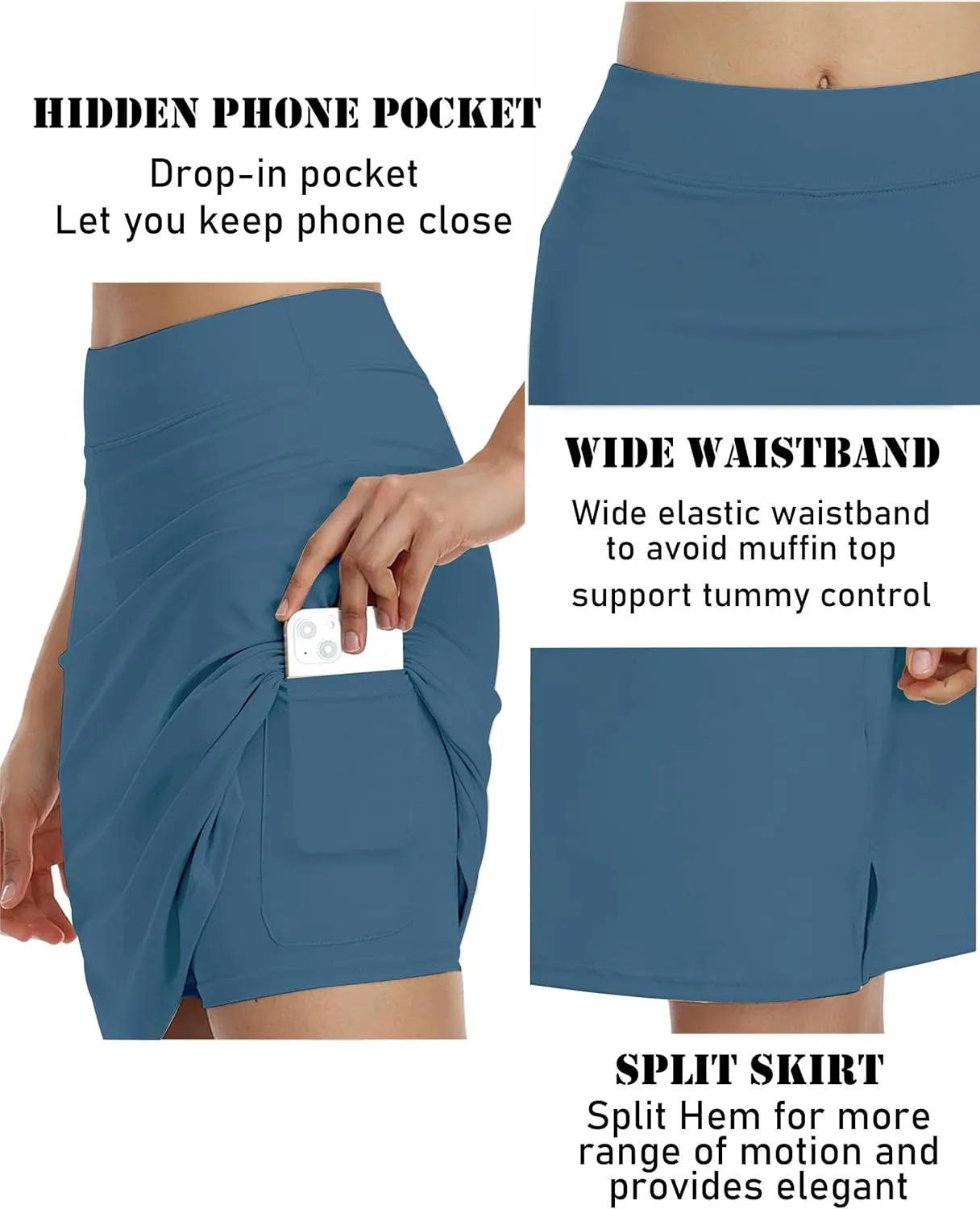 COOrun Women's 20" Knee Length Skorts Skirts Athletic Tennis Skorts Long Golf Skirt with Pockets Modest Skirts
