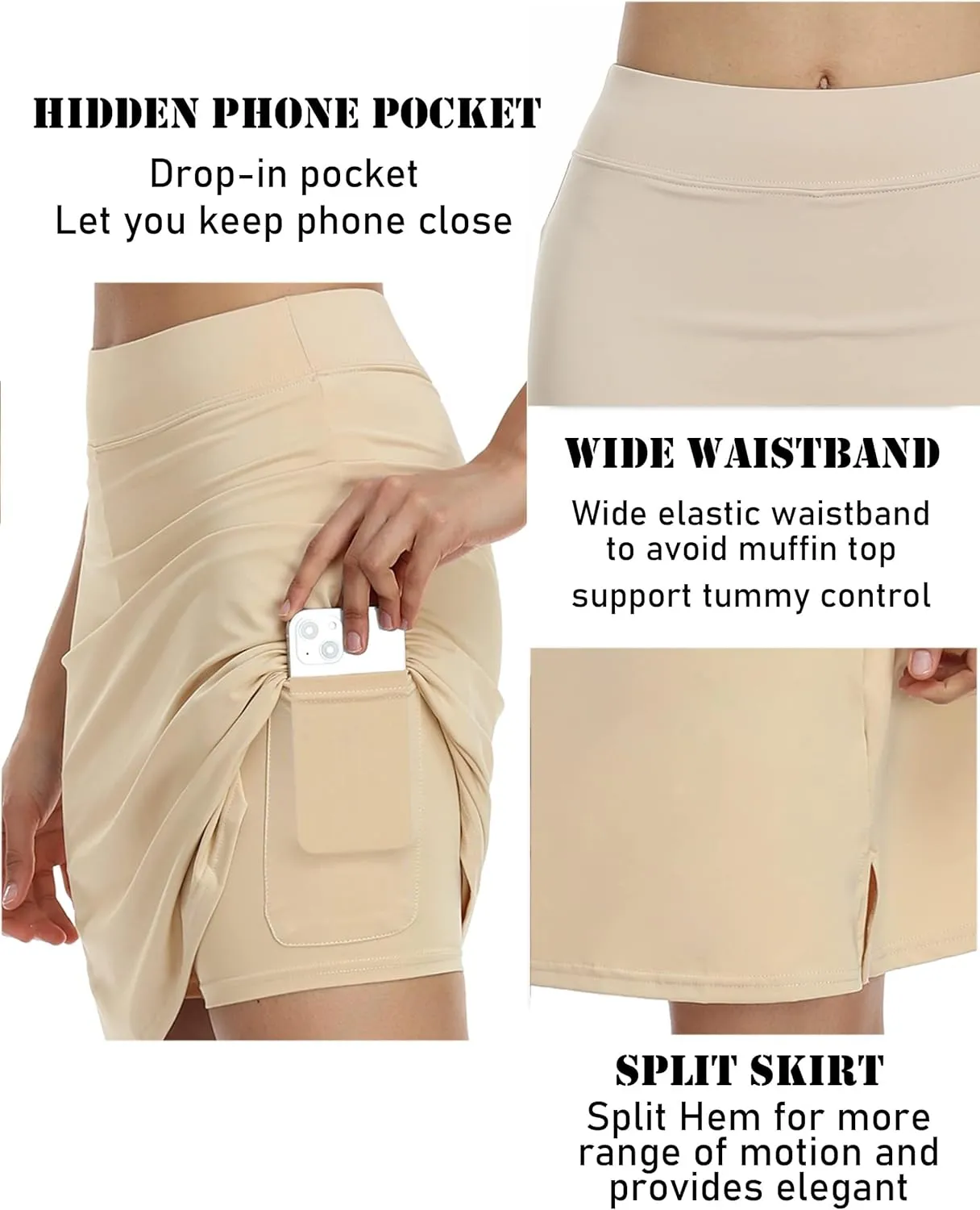 COOrun Women's 20" Knee Length Skorts Skirts Athletic Tennis Skorts Long Golf Skirt with Pockets Modest Skirts