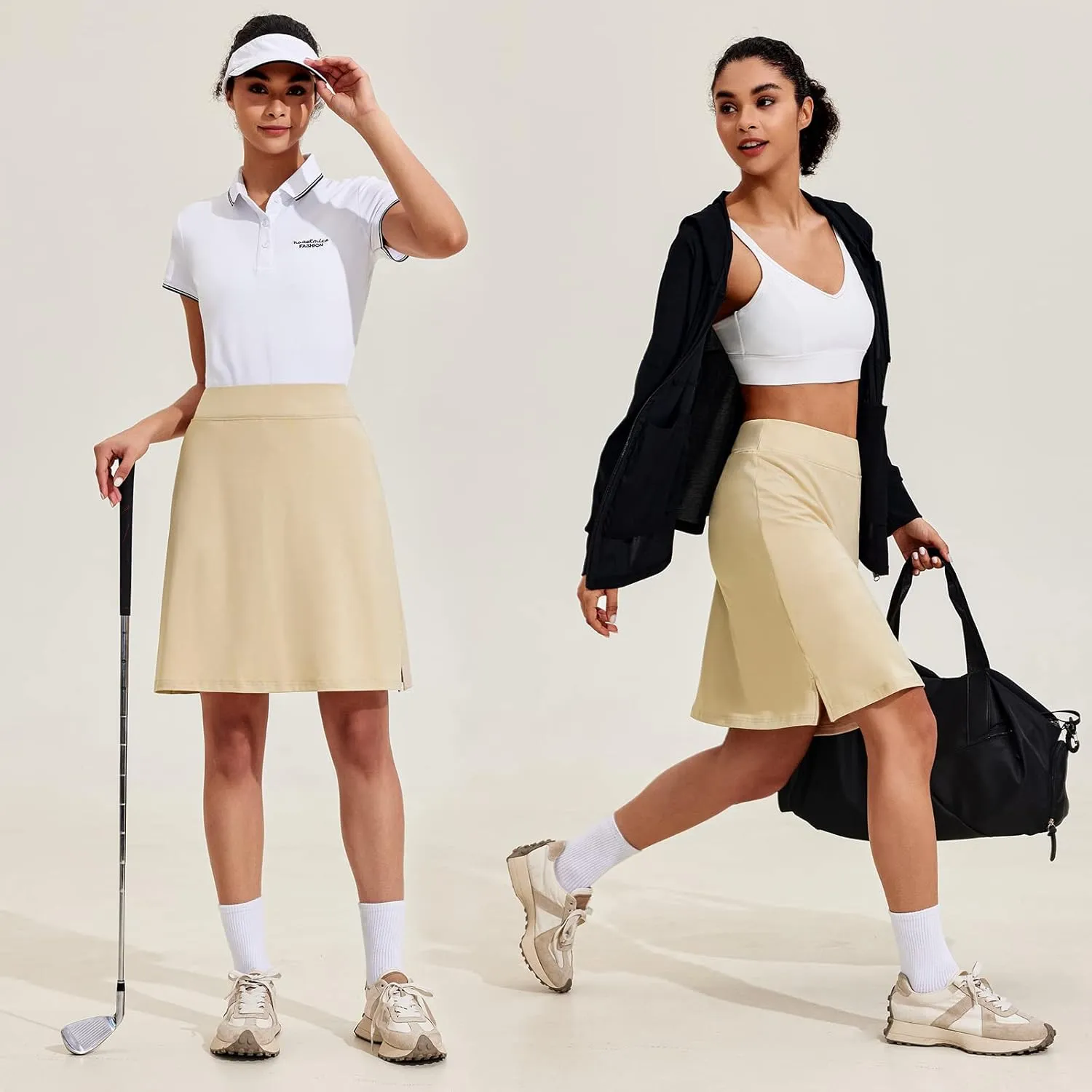 COOrun Women's 20" Knee Length Skorts Skirts Athletic Tennis Skorts Long Golf Skirt with Pockets Modest Skirts