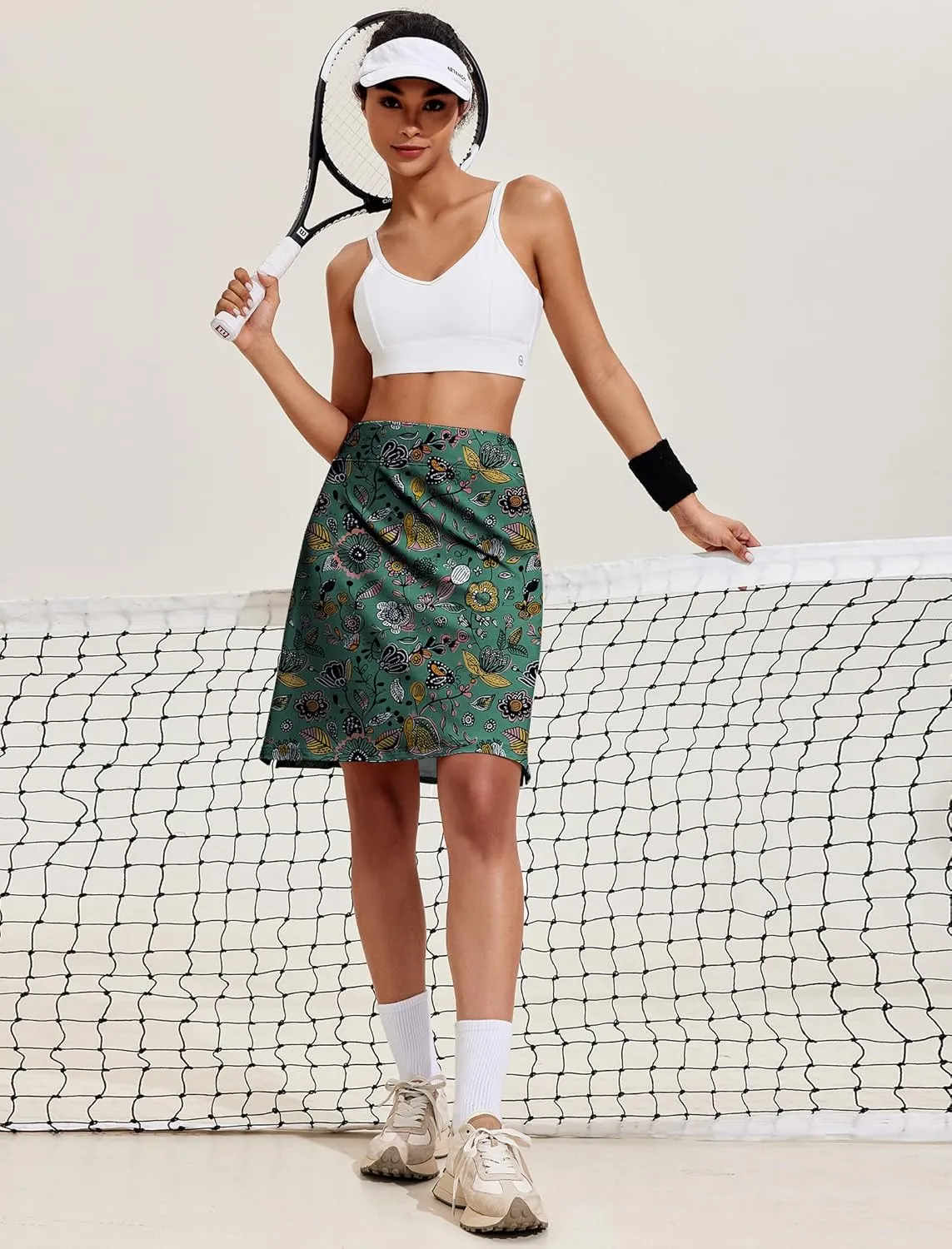 COOrun Women's 20" Knee Length Skorts Skirts Athletic Tennis Skorts Long Golf Skirt with Pockets Modest Skirts