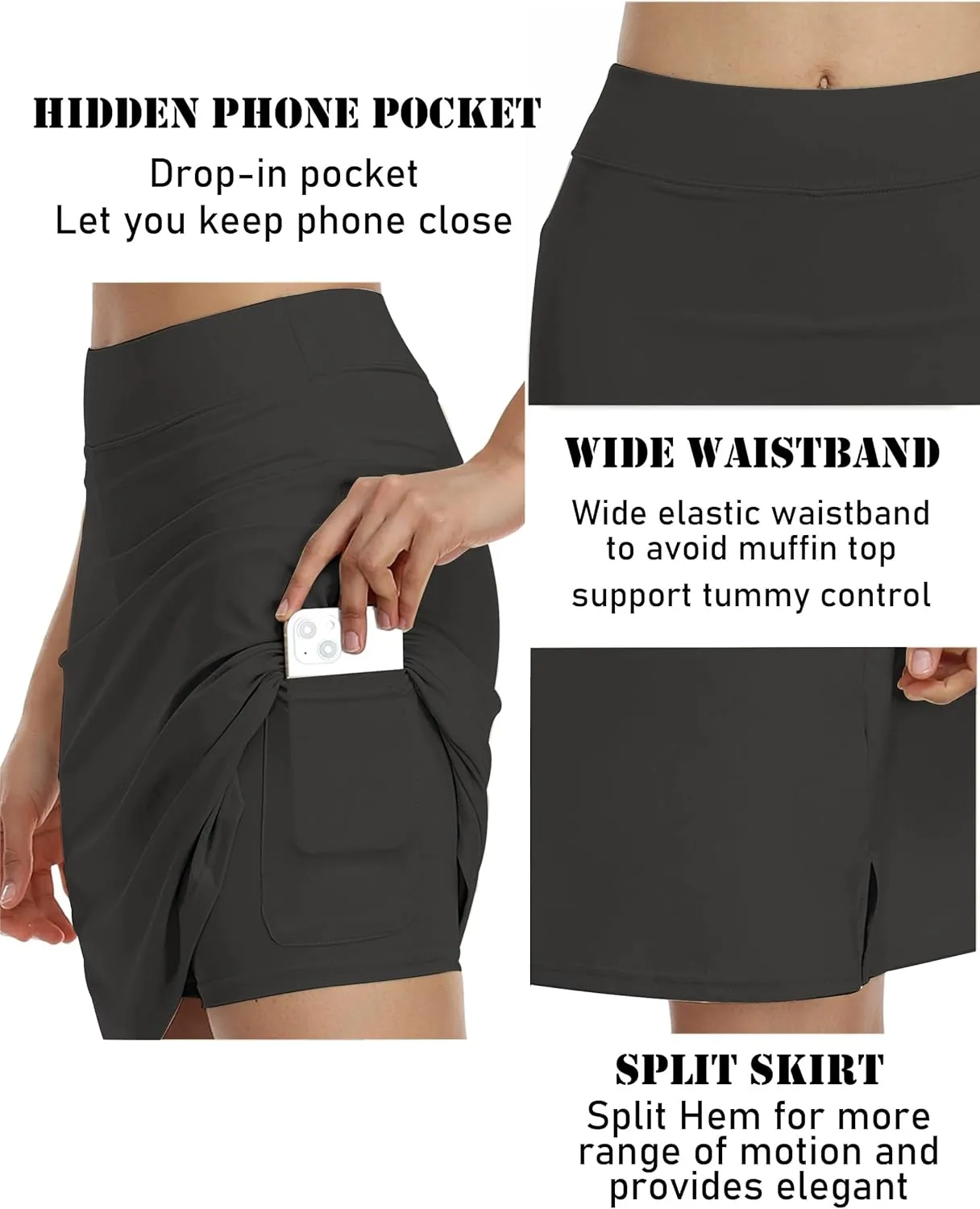 COOrun Women's 20" Knee Length Skorts Skirts Athletic Tennis Skorts Long Golf Skirt with Pockets Modest Skirts