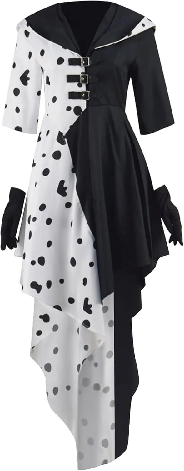 Costume Kids Black White Dress Cosplay Cloak Skirt Outfit Dalmatian Halloween Dress Girl