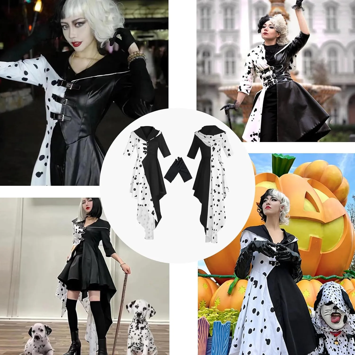 Costume Kids Black White Dress Cosplay Cloak Skirt Outfit Dalmatian Halloween Dress Girl