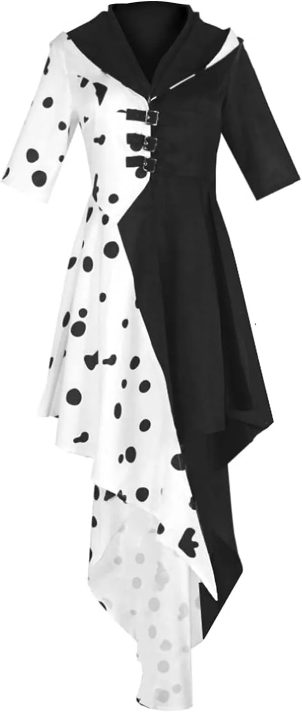 Costume Kids Black White Dress Cosplay Cloak Skirt Outfit Dalmatian Halloween Dress Girl