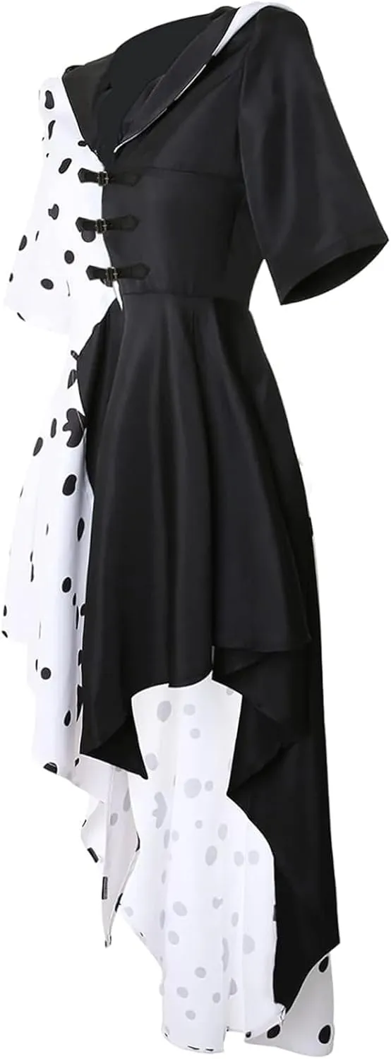 Costume Kids Black White Dress Cosplay Cloak Skirt Outfit Dalmatian Halloween Dress Girl