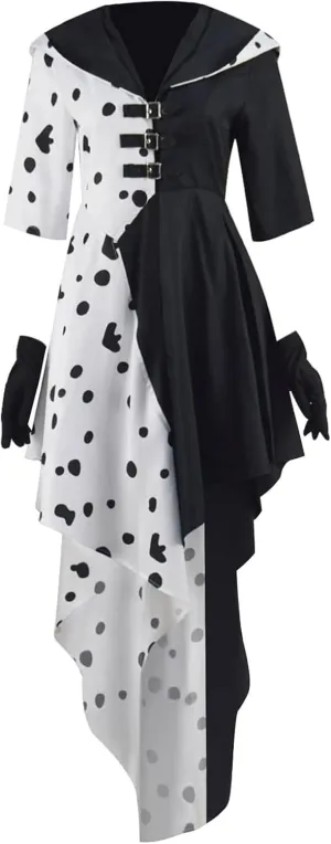 Costume Kids Black White Dress Cosplay Cloak Skirt Outfit Dalmatian Halloween Dress Girl