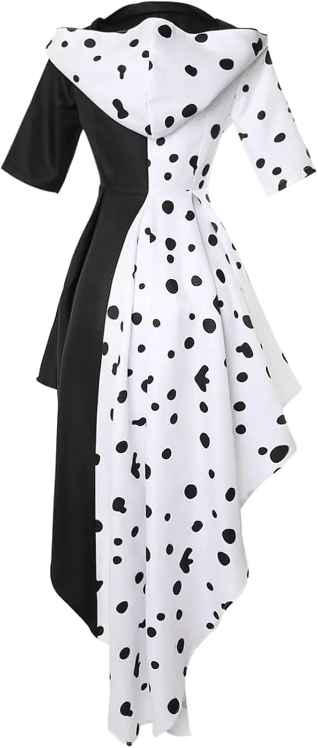 Costume Kids Black White Dress Cosplay Cloak Skirt Outfit Dalmatian Halloween Dress Girl
