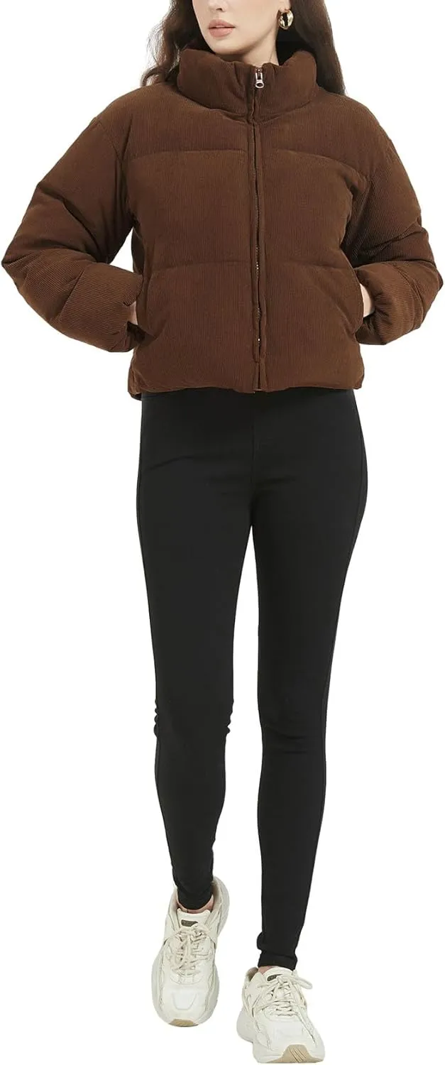 COZYPOIN Womens Corduroy Puffer Jacket Winter Quilted Coats Lightweight Ribbed Short Down Jackets Outerwear