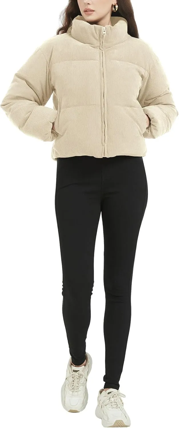 COZYPOIN Womens Corduroy Puffer Jacket Winter Quilted Coats Lightweight Ribbed Short Down Jackets Outerwear