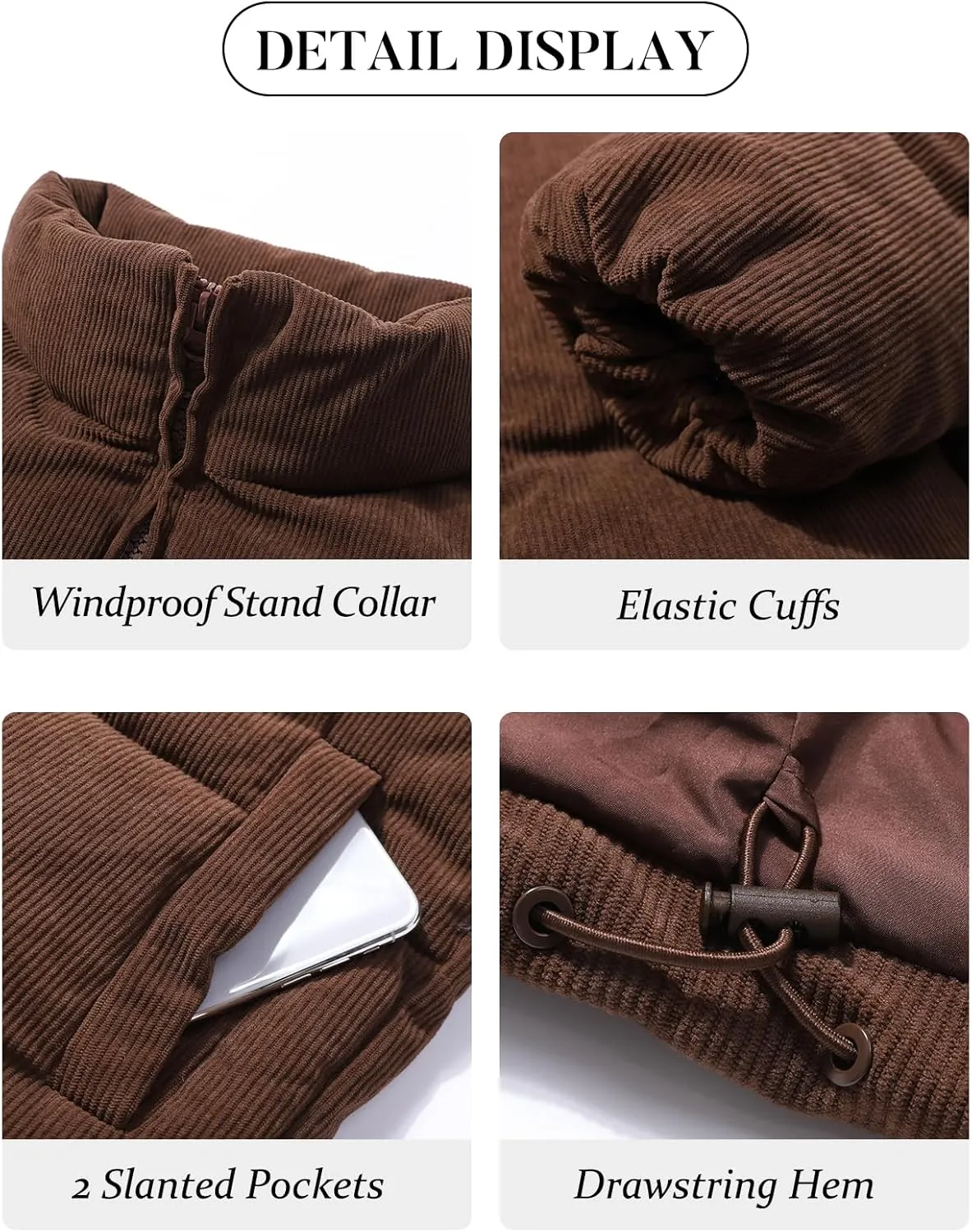 COZYPOIN Womens Corduroy Puffer Jacket Winter Quilted Coats Lightweight Ribbed Short Down Jackets Outerwear