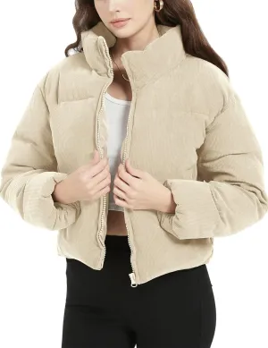 COZYPOIN Womens Corduroy Puffer Jacket Winter Quilted Coats Lightweight Ribbed Short Down Jackets Outerwear