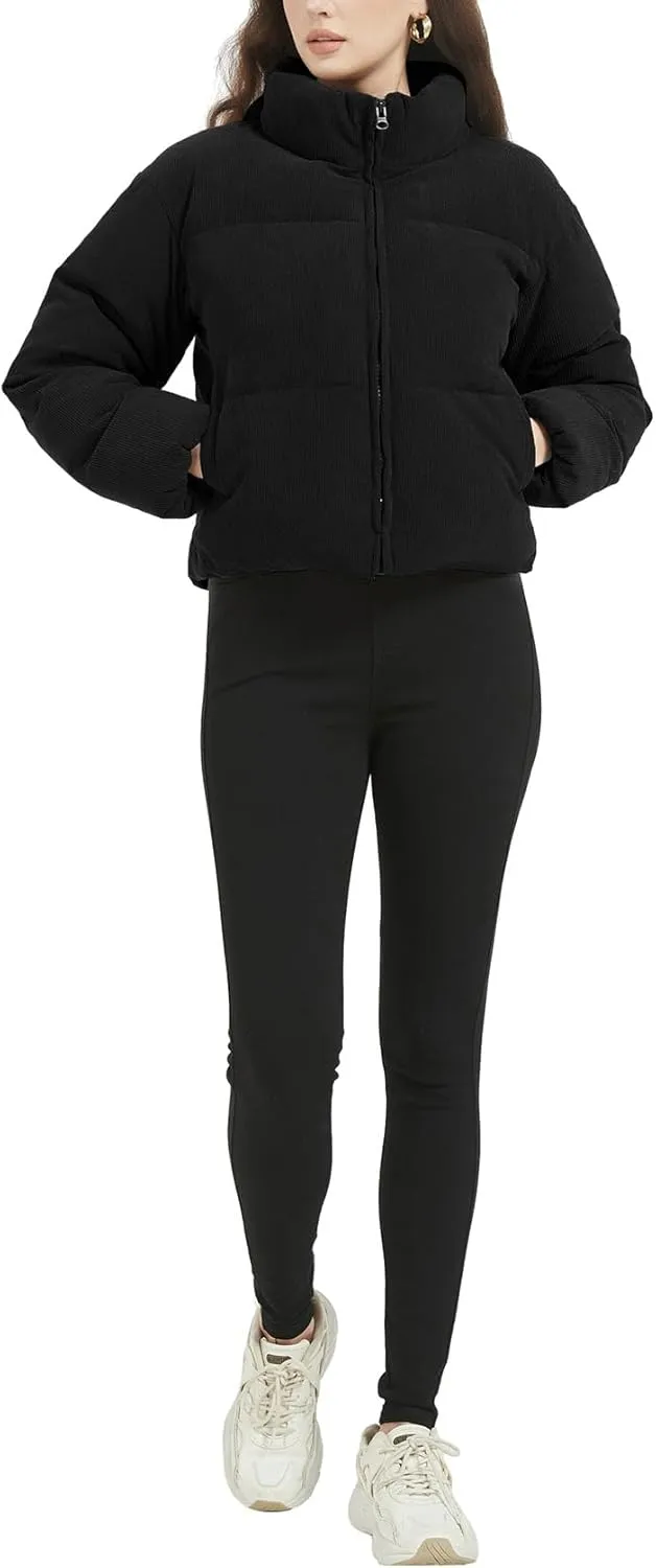 COZYPOIN Womens Corduroy Puffer Jacket Winter Quilted Coats Lightweight Ribbed Short Down Jackets Outerwear