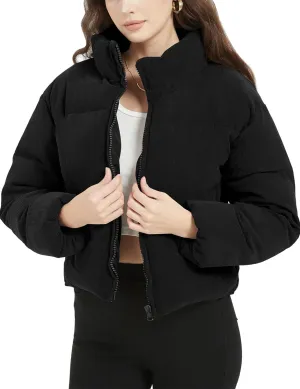 COZYPOIN Womens Corduroy Puffer Jacket Winter Quilted Coats Lightweight Ribbed Short Down Jackets Outerwear