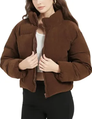 COZYPOIN Womens Corduroy Puffer Jacket Winter Quilted Coats Lightweight Ribbed Short Down Jackets Outerwear