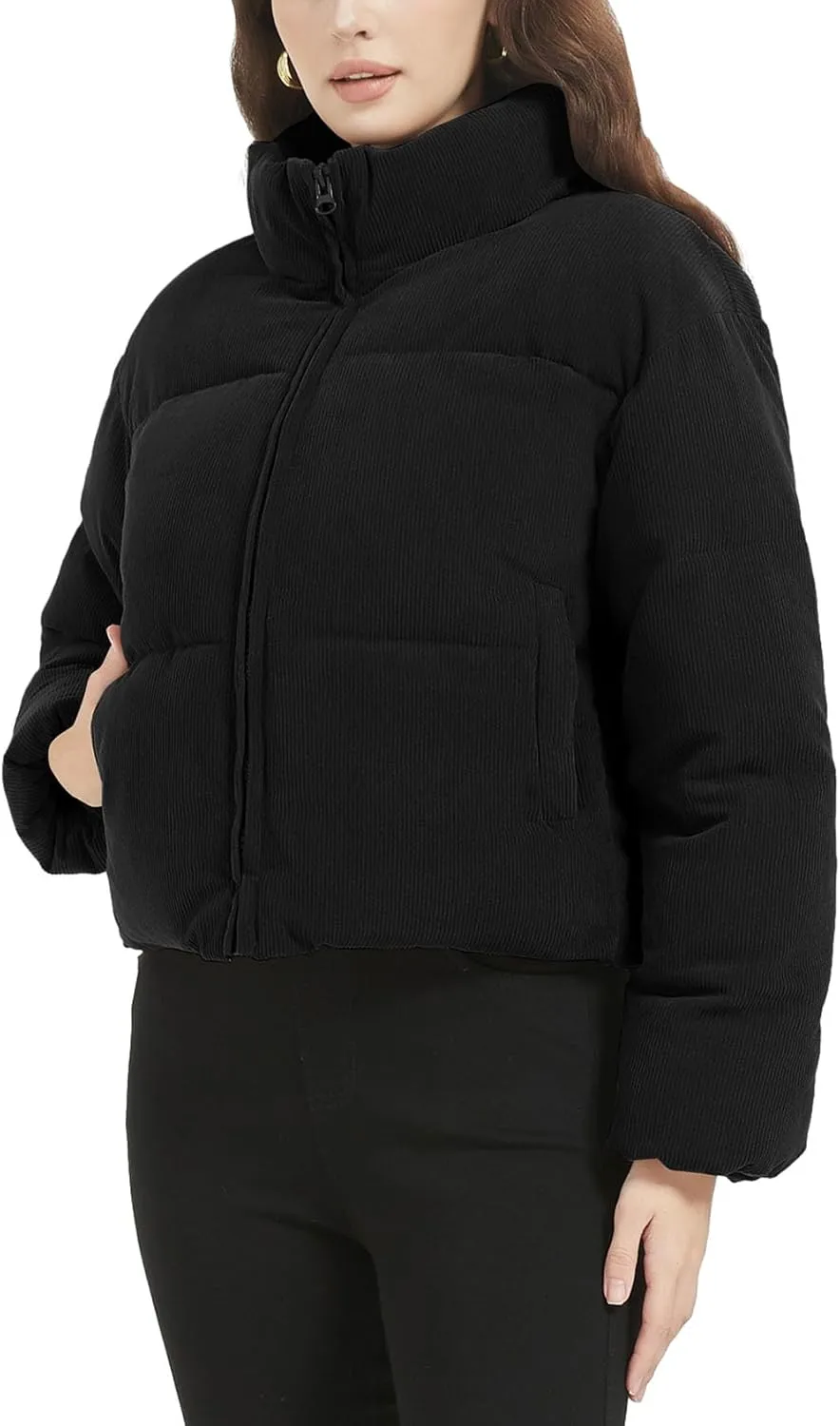 COZYPOIN Womens Corduroy Puffer Jacket Winter Quilted Coats Lightweight Ribbed Short Down Jackets Outerwear