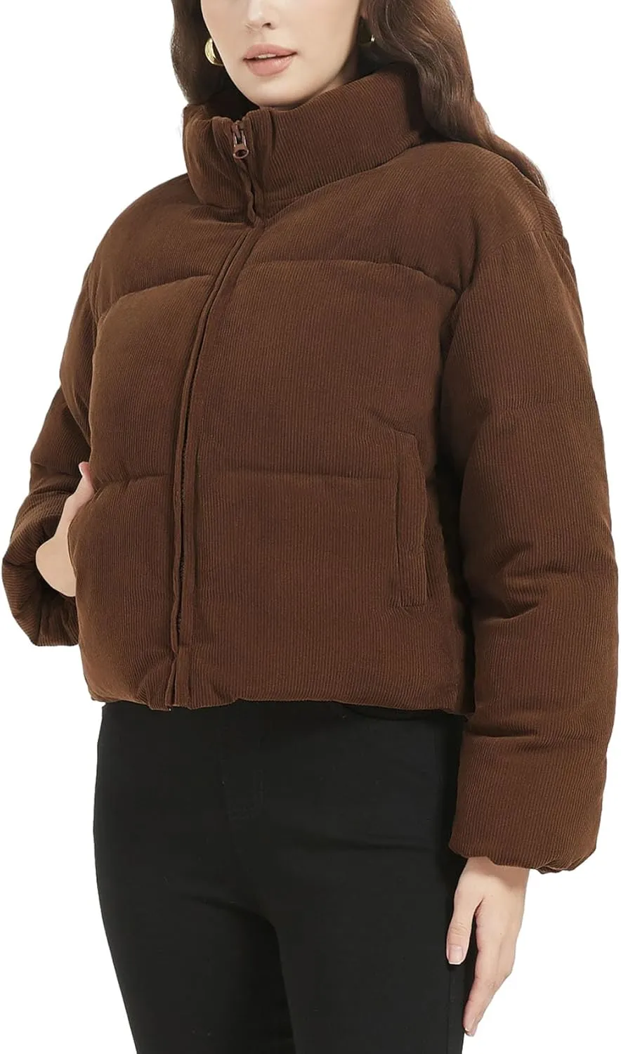 COZYPOIN Womens Corduroy Puffer Jacket Winter Quilted Coats Lightweight Ribbed Short Down Jackets Outerwear