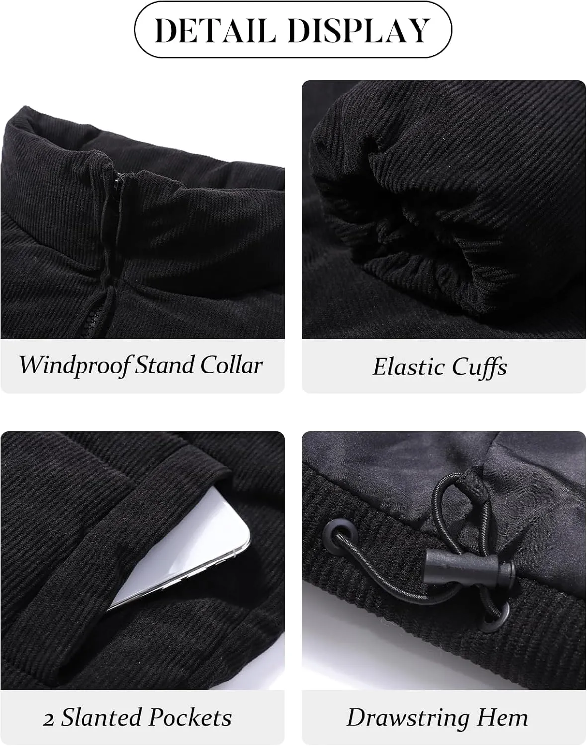 COZYPOIN Womens Corduroy Puffer Jacket Winter Quilted Coats Lightweight Ribbed Short Down Jackets Outerwear