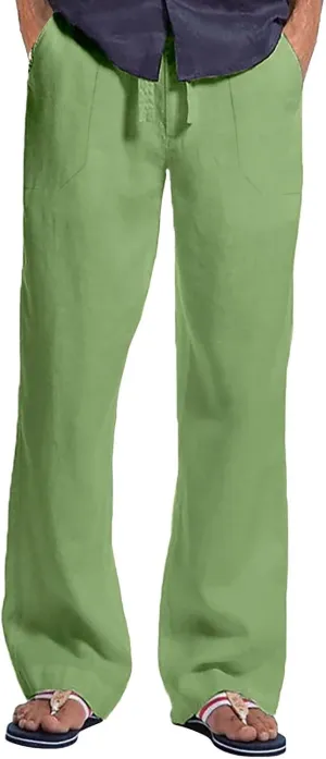 CRNTCEM Men's Straight Leg Linen Pants Breathable Outdoor Travel Beach Yoga Pants Going Out Casual Athletic Workout Sweatpant