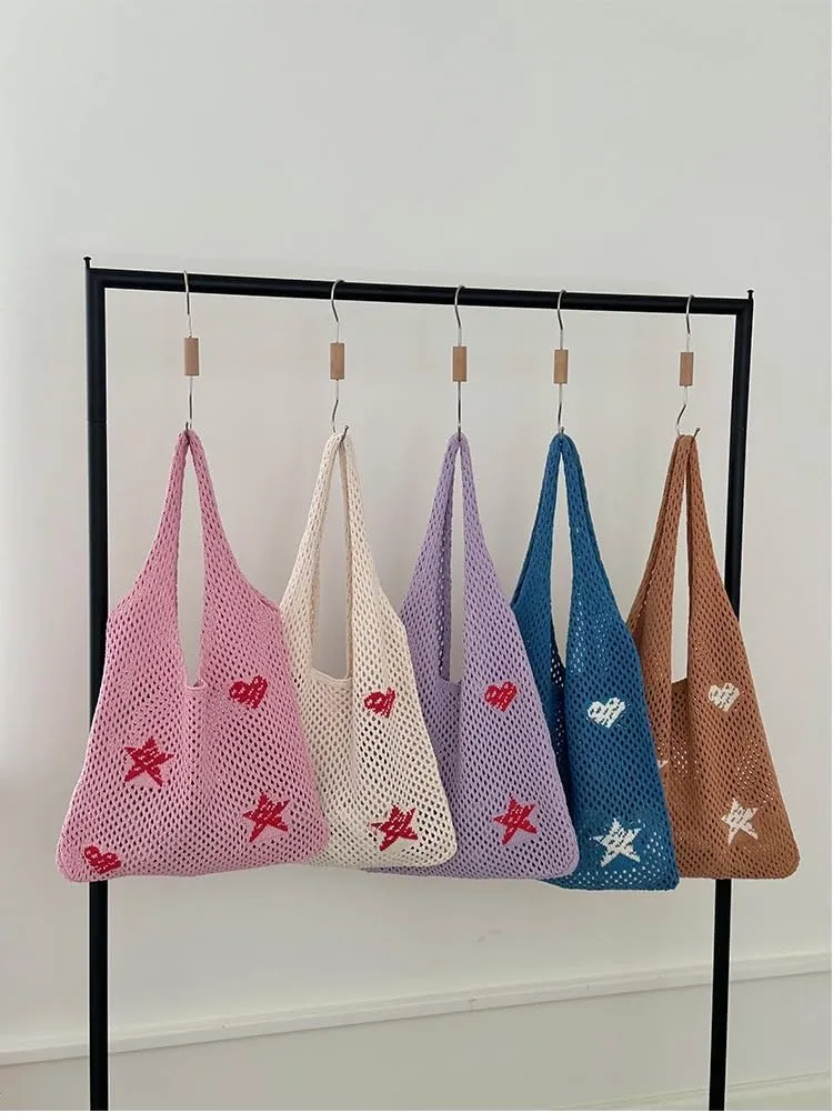 Crochet Tote Bag for Women Summer Beach Bag Hobo Bags Aesthetic Knit Bag Cute Shoulder Bags