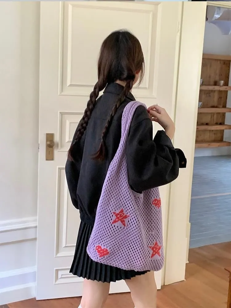 Crochet Tote Bag for Women Summer Beach Bag Hobo Bags Aesthetic Knit Bag Cute Shoulder Bags