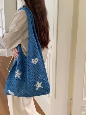 Crochet Tote Bag for Women Summer Beach Bag Hobo Bags Aesthetic Knit Bag Cute Shoulder Bags