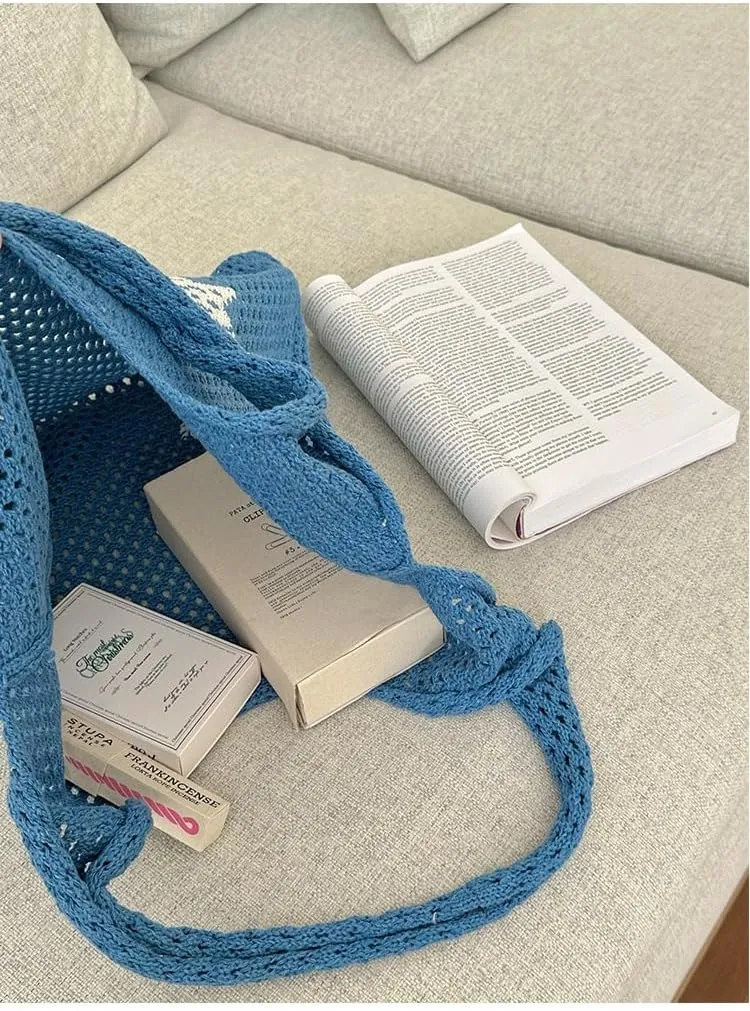 Crochet Tote Bag for Women Summer Beach Bag Hobo Bags Aesthetic Knit Bag Cute Shoulder Bags