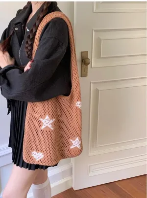 Crochet Tote Bag for Women Summer Beach Bag Hobo Bags Aesthetic Knit Bag Cute Shoulder Bags