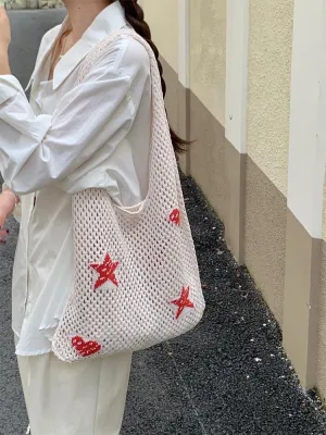 Crochet Tote Bag for Women Summer Beach Bag Hobo Bags Aesthetic Knit Bag Cute Shoulder Bags