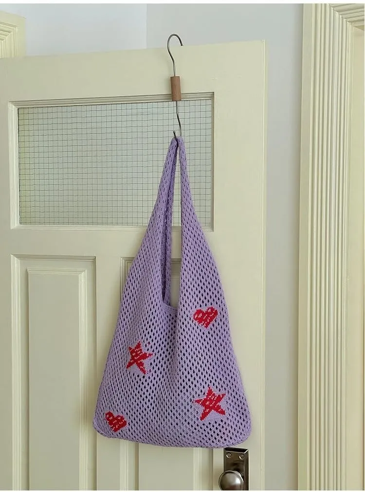 Crochet Tote Bag for Women Summer Beach Bag Hobo Bags Aesthetic Knit Bag Cute Shoulder Bags