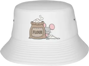 Cute Cartoon Mouse and Flour Bag Bucket Hat for Women Men Bucket Hats Summer Sun Hats Beach Travel Fishing Golf Cap Black