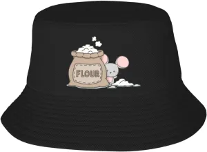 Cute Cartoon Mouse and Flour Bag Bucket Hat for Women Men Bucket Hats Summer Sun Hats Beach Travel Fishing Golf Cap Black