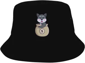 Cute Fox in The Money Bag Bucket Hat for Women Men Bucket Hats Summer Sun Hats Beach Travel Fishing Golf Cap Black