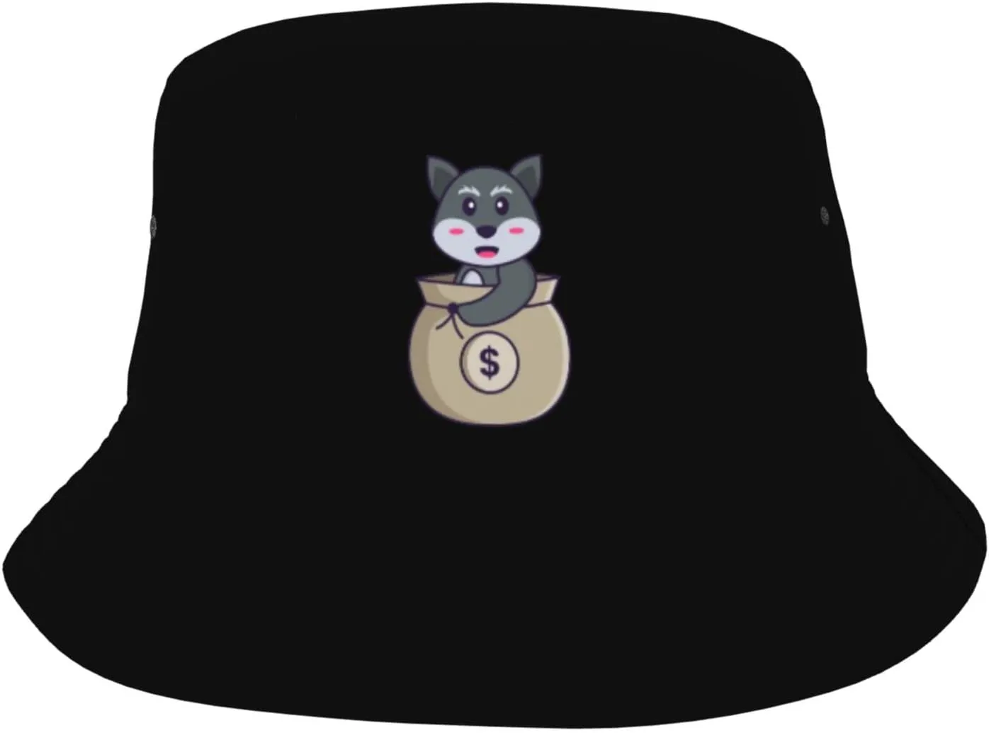 Cute Fox in The Money Bag Bucket Hat for Women Men Bucket Hats Summer Sun Hats Beach Travel Fishing Golf Cap Black