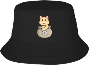 Cute Rabbit in The Money Bag Bucket Hat for Women Men Bucket Hats Summer Sun Hats Beach Travel Fishing Golf Cap Black