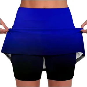 DDAPJ pyju Skorts for Women Dressy Casual Gradient Color High Waisted Tennis Skirt with Shorts Underneath Summer Clothes