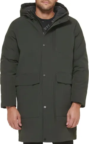 DKNY Men's Water Resistant Hooded Logo Parka Jacket